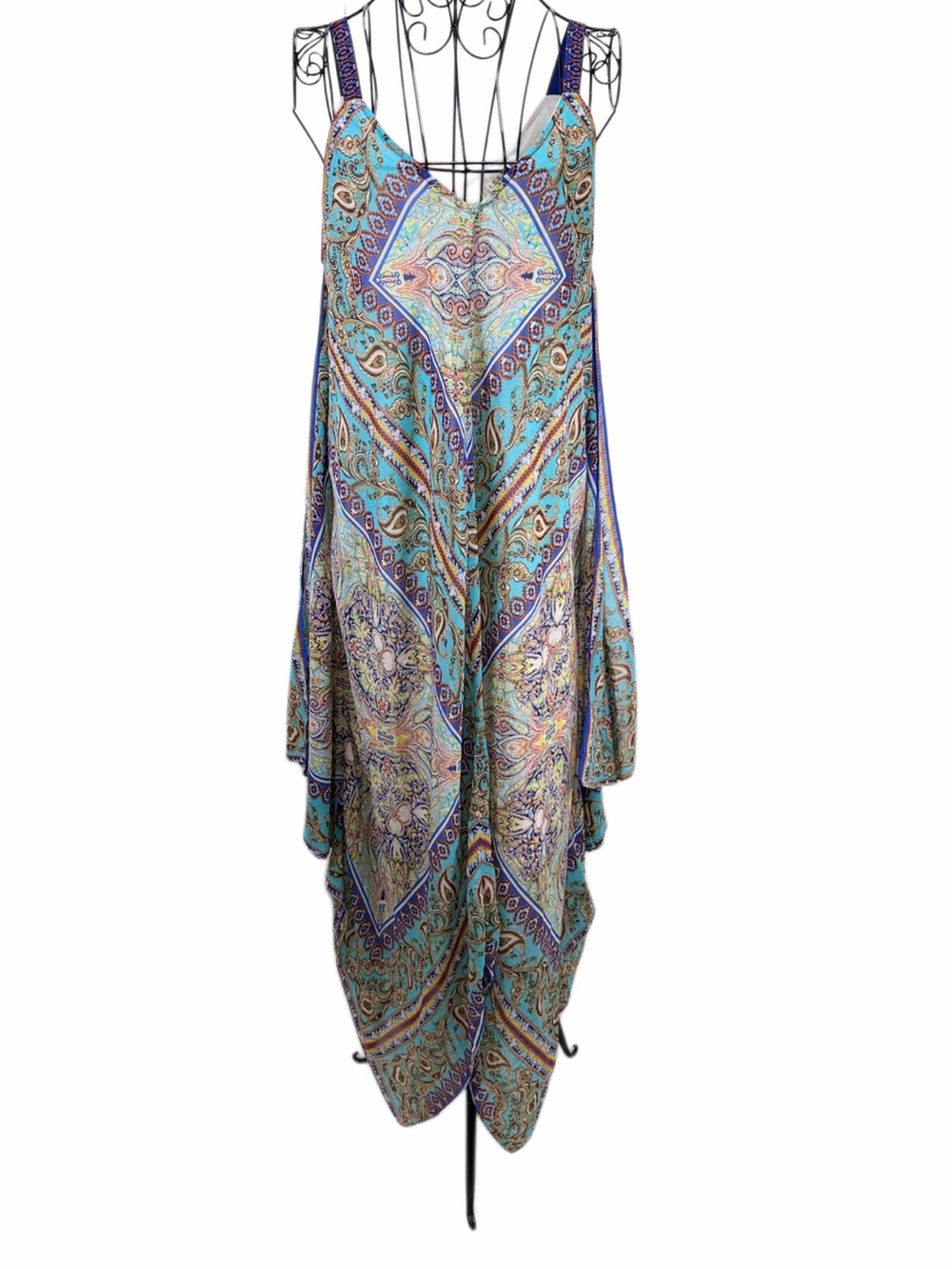 Paisley Print Maxi Slip Dress in Turquoise & Purple